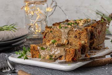 Lentils loaf on christmas table