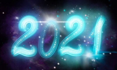 2021 anno nuovo banner. Spazio cosmico via lattea, stelle. Web banner natale capodanno 