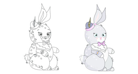Cute hare, rabbit, bunny. Vector illustration for childrens coloring page, print, stamp, tattoo.