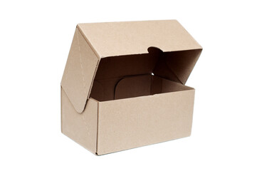 Cardboard box open on white background