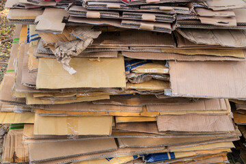 Stacked recycled paper packaging for sale.์Nature Environmental conservation concept.