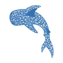 Set whale shark in dot on white background. Cartoon cute fishes in style doodle.
