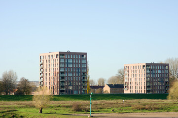 Two large apartment complexes on the edge of the city of Arnhem, Netherlands