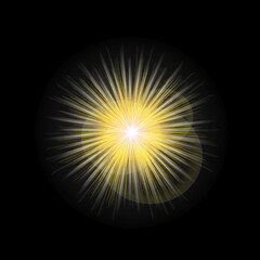 Glow isolated vector yellow light effect, lens flare