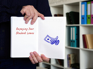 Financial concept meaning Repaying Your Student Loans with inscription on the piece of paper.