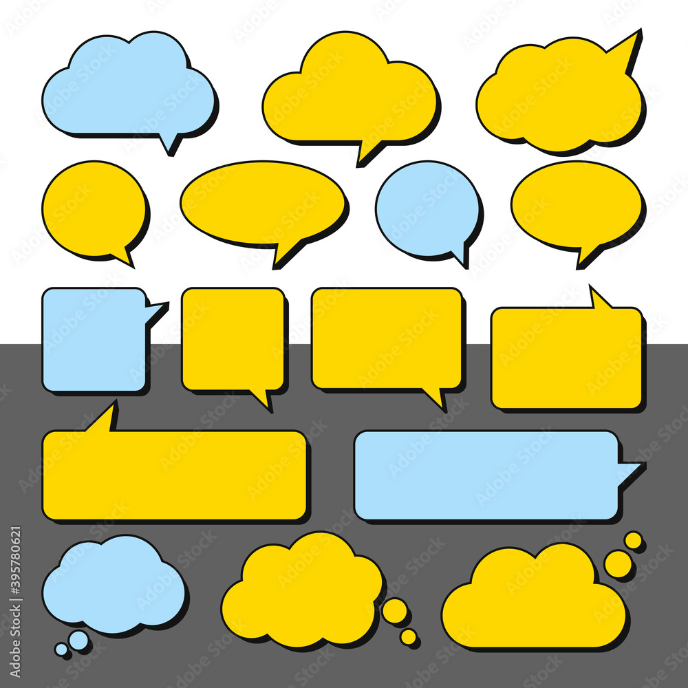 Poster vector set of stickers of speech bubbles. blank empty color speech bubbles