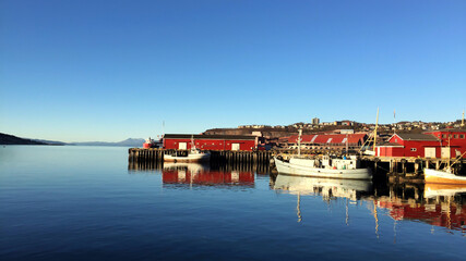 Sunny day at boat harbor in Narvik.