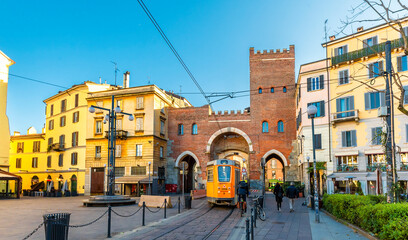 Fototapeta na wymiar Gates of Porta Ticinese view in Milano City