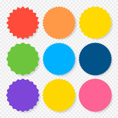 Set of starburst, sunburst badges, labels, stickers. Simple flat style. Vintage, retro. Design elements. A collection of different types icon.