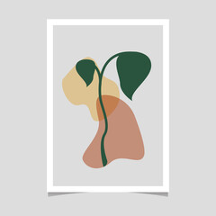 Botanical wall art vector. Foliage line art drawing with abstract shape. Abstract Plant Art design for print, wallpaper, cover, Minimal and natural wall art