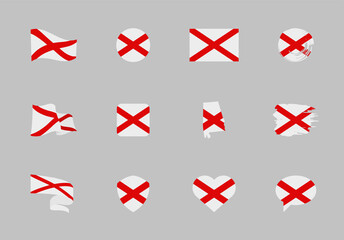 Alabama - US state flat collection. Flags of different shaped twelve flat icons.