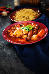 A traditional Moroccan dish, couscous salad with Sausage