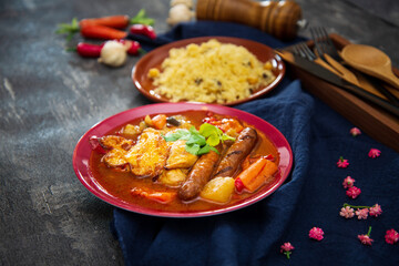 A traditional Moroccan dish, couscous salad with Sausage