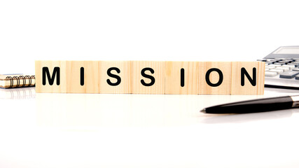 the word mission on a light background. The medical, business, and Pandemic concept