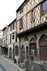 street and medieval houses in clermont-ferrand in auvergne (france)