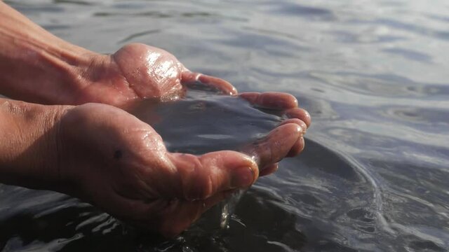 global water crisis, polluted water in human hands. water scarcity, toxic pollution of lakes and rivers. natural resources, environmental problems, groundwater