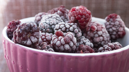 frozen food, frozen blackberries, frozen berries. Frozen Blackberry Close-Up