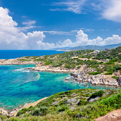 Beautiful beach and rocky coastline landscape in Greece