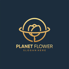 Flower planet logo with golden concept for company Premium Vector part 2