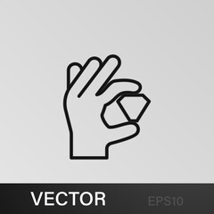 Hand holding up diamond outline icons. Can be used for web, logo, mobile app, UI, UX