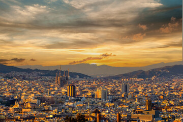 Barcelona cityscape at sunset overlook