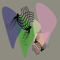 Avant-garde art. Geometric abstract background. Cubism. Various irregular ovals, curls, figures, lines. Contemporary trendy vector illustration. Pattern, Wallpaper