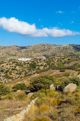 Vertical view of rocky landscapes and unique geological formations near Volax, Tinos -  Cyclades, Greece