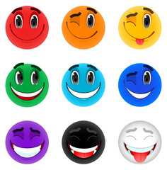 Vector set of emoticons in the colors of the rainbow. Funny faces, smiles, positive emotions and different colors. Isolated kit on a white background