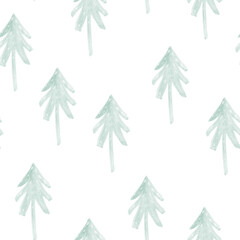 Watercolor light blue spruce seamless pattern on white background