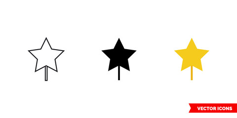 Star on stick icon of 3 types color, black and white, outline. Isolated vector sign symbol.