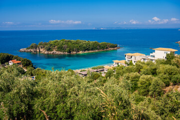 Fototapeta na wymiar View of Agia Paraskevi Beach near Syvota - Ionian Sea, Syvota, Greece