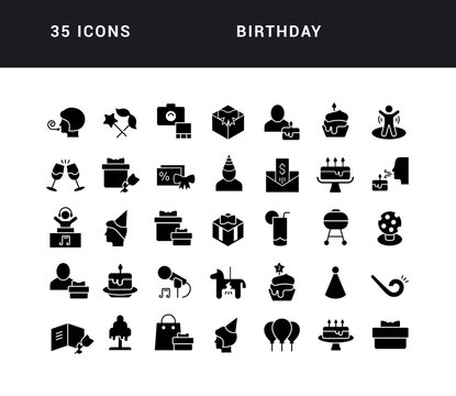 Set of simple icons of Birthday