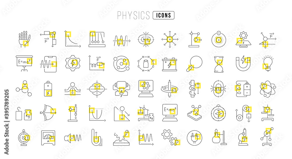 Wall mural set of linear icons of physics