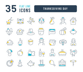 Set of linear icons of Thanksgiving Day