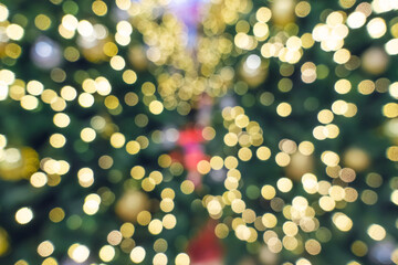 Blurry background of beautiful Christmas light bokeh on Christmas tree	
