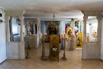 The island of Valaam. Interior elements of the lower hall of the resurrection church.
