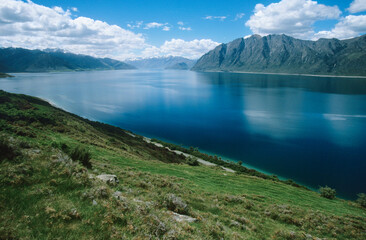 Fototapeta na wymiar Water reservoir in mountain landscape