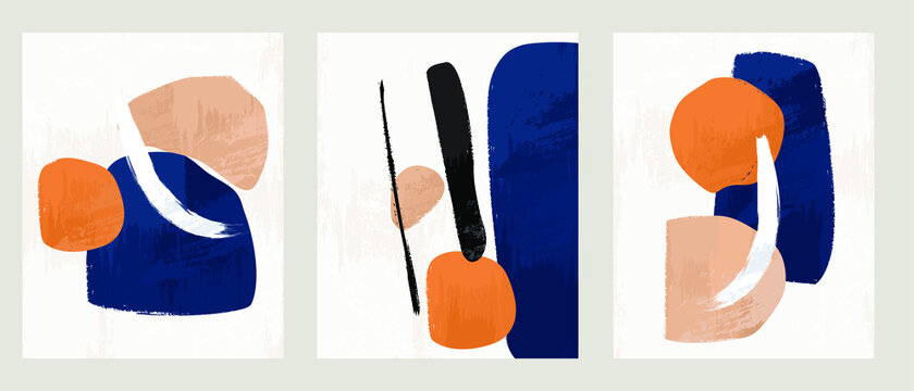 Set 3 illustration vector EPS 10 print hand draw painted abstract shapes dodles contemporary aesthetic modern art Scandinavian nordic design style