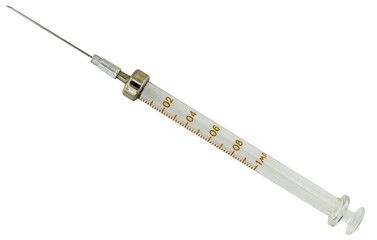 Medical syringe on a white