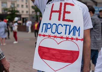 Minsk, Belarus - August 10 2020: The largest Belarusian protests and political demonstrations in...