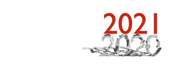 concept end 2020 beginning 2021 on a blue background, banner, copy space