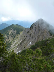 Mountain hiking tour to Notkarspitze mountain, Ammergau Alps, Germany