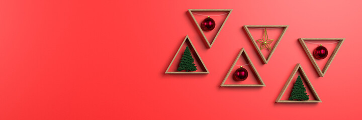 christmas concept, shelves with christmas toys on the wall, furniture stores, banner, copy space