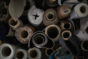 Closeup shot of rolls of various fabrics