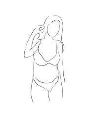 Illustration Vector graphic of sketch of woman body. Outline of young girl. Beautiful female body on white background. Linear Art. Black and white vector illustration. hand drawing vector outline.