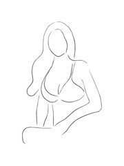 Illustration Vector graphic of sketch of woman body. Outline of young girl. Beautiful female body on white background. Linear Art. Black and white vector illustration. hand drawing vector outline.