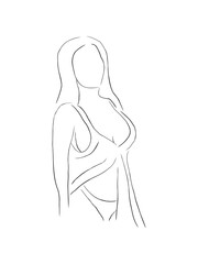 Illustration Vector graphic of sketch of woman body. Outline of young girl. Beautiful female body on white background. Linear Art. Black and white vector illustration. hand drawing vector outline.