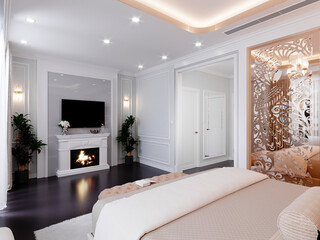 3d render of minimalist whide decor home interior
