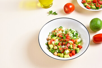 Avocado, prawn, tomato and mozarella salad