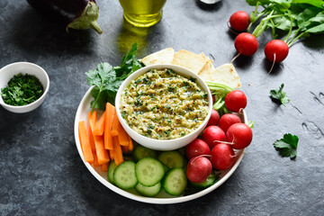 Roasted eggplant dip and fresh vegetables